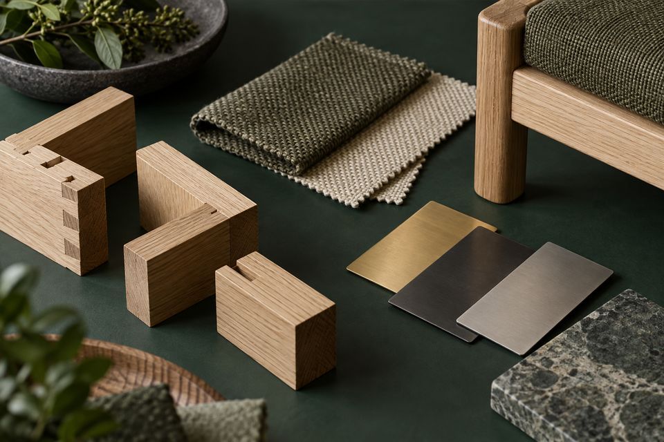 Materialprover i trä, textil, metall och sten