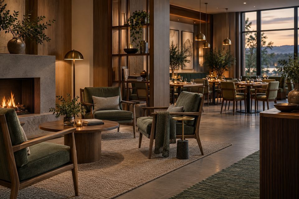 Sammanhållen möblering för hotell och restaurang