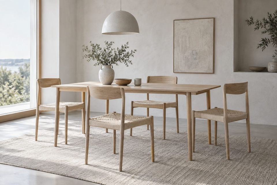 Lätta stolar i ljus ek med vävda sitsar