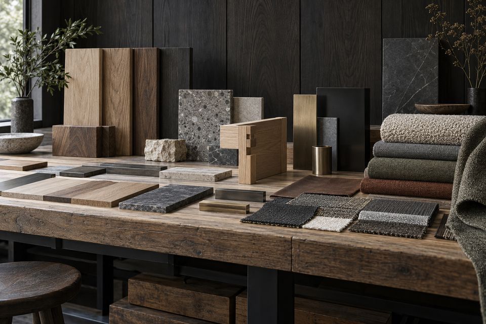 Materialprover i trä, textil, metall och sten