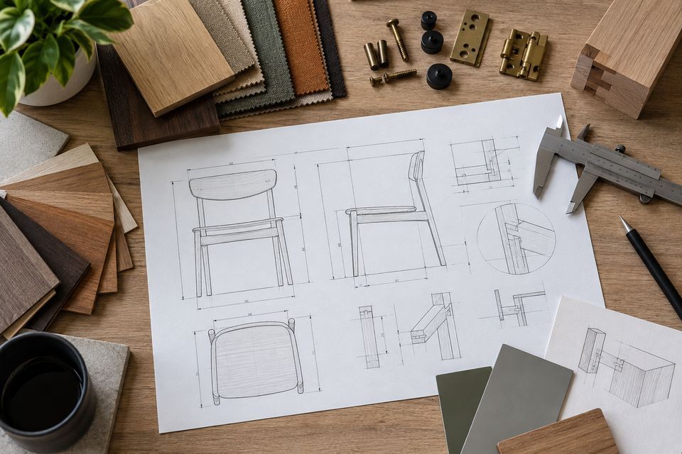 Materialprover för specifikation av en möbel